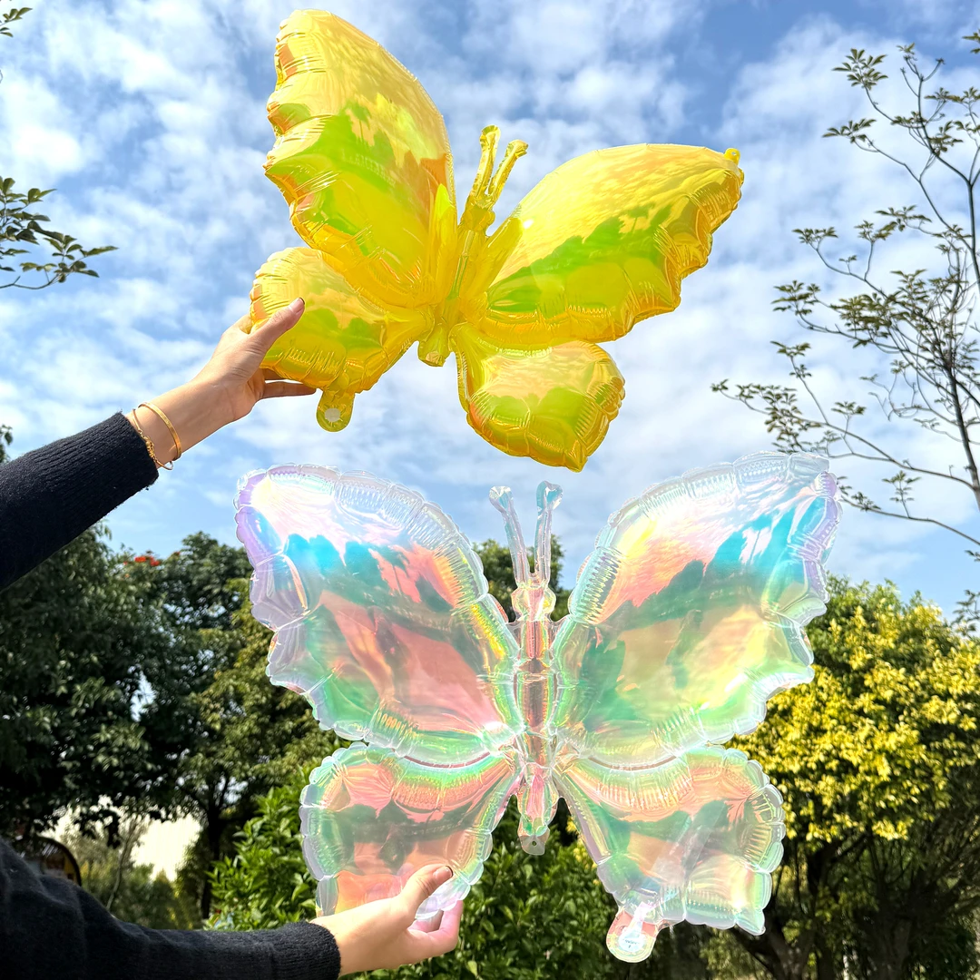 炫彩气球镭射透明幻彩蝴蝶结儿童新款户外桃心五星造型布置派对
