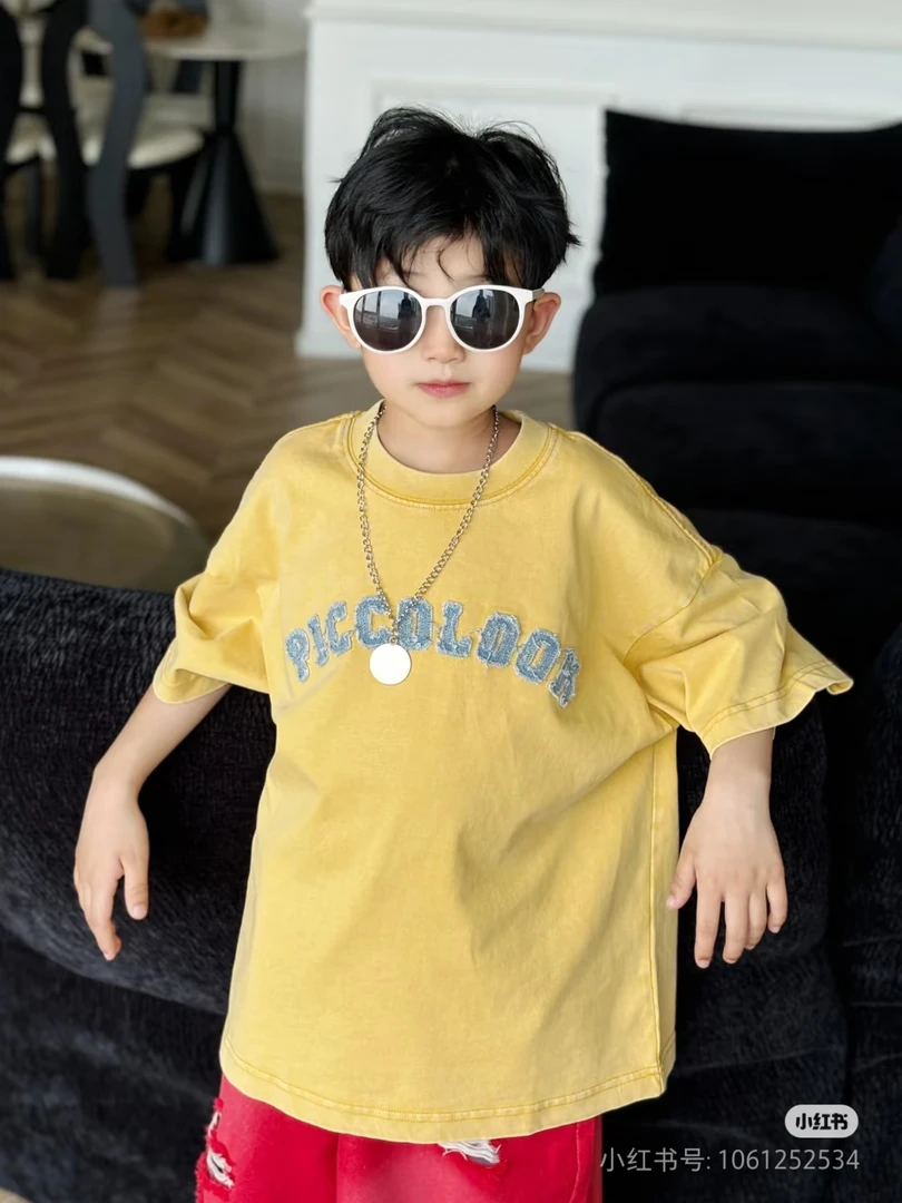 童装字母B类短袖女T恤套装夏季纯色韩版男夏装中大童