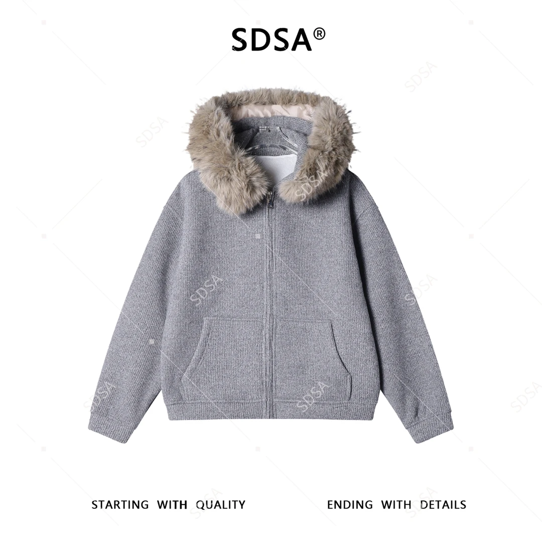 SDSA男士秋冬新款痞帅男装韩版简约毛领拉链连帽毛衣百搭时尚上衣