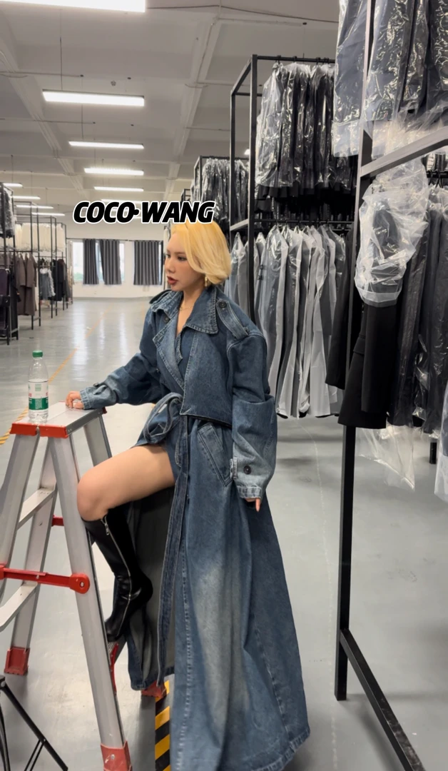 COCOWANG#牛仔风衣复古廓形版