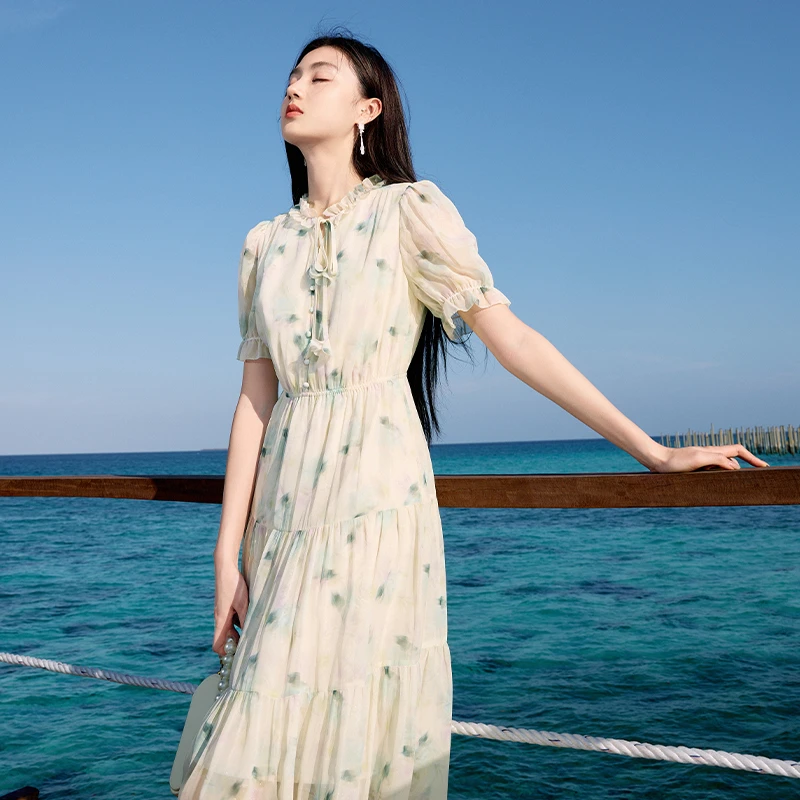 【许半夏推荐】Q842238连衣裙 香影气质印花连衣裙女夏季新款