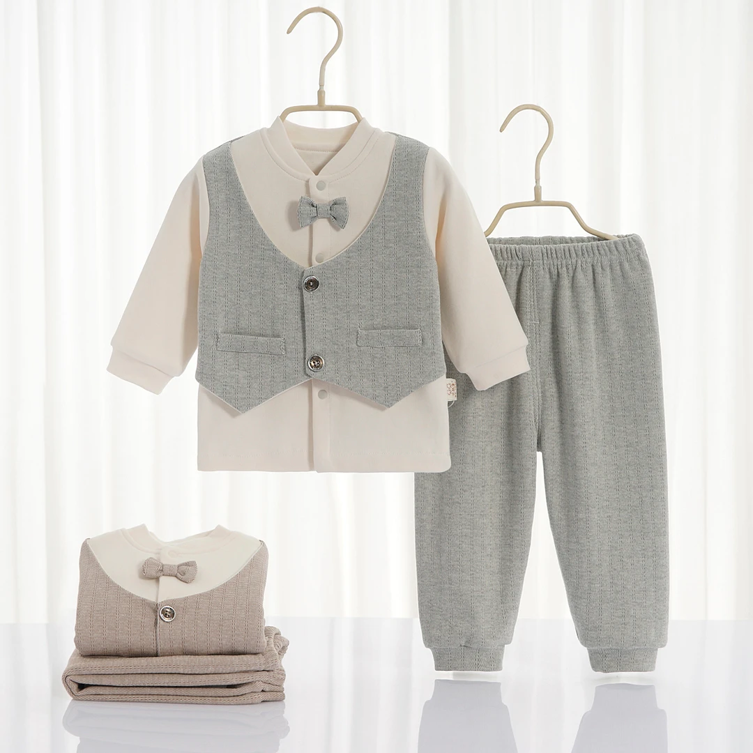 爆款A类婴儿英伦套装秋季外穿周岁礼服两件套宝宝马甲绅士两件套