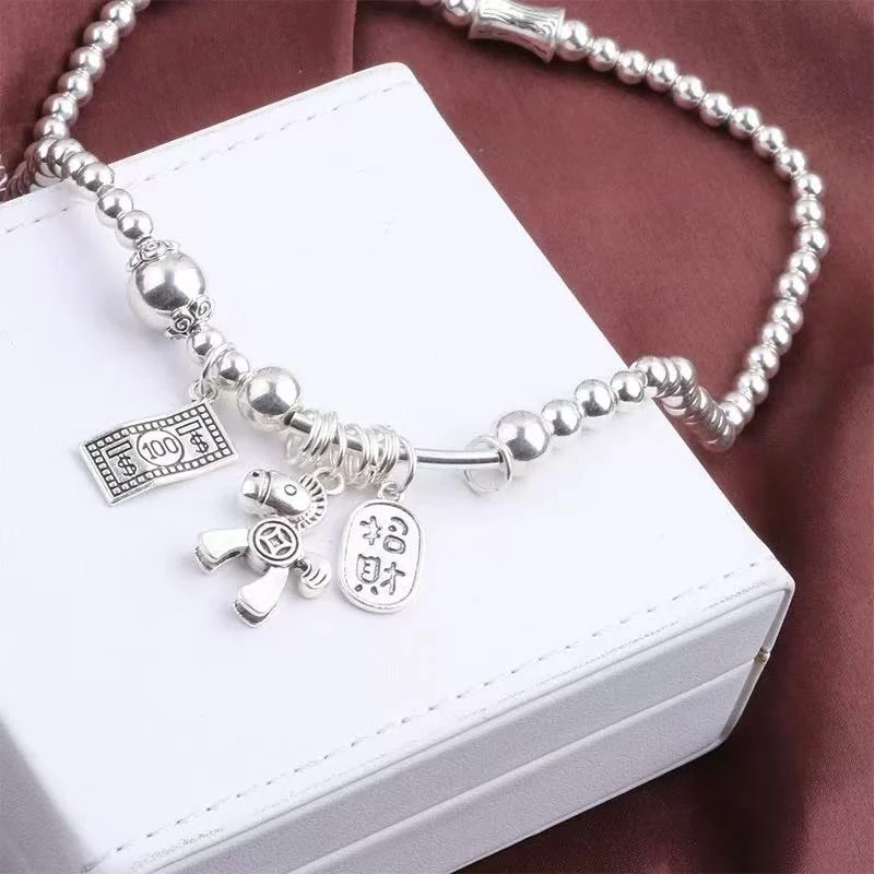 足银手链 足银材质  FY 97  足银双圈马上有钱手链