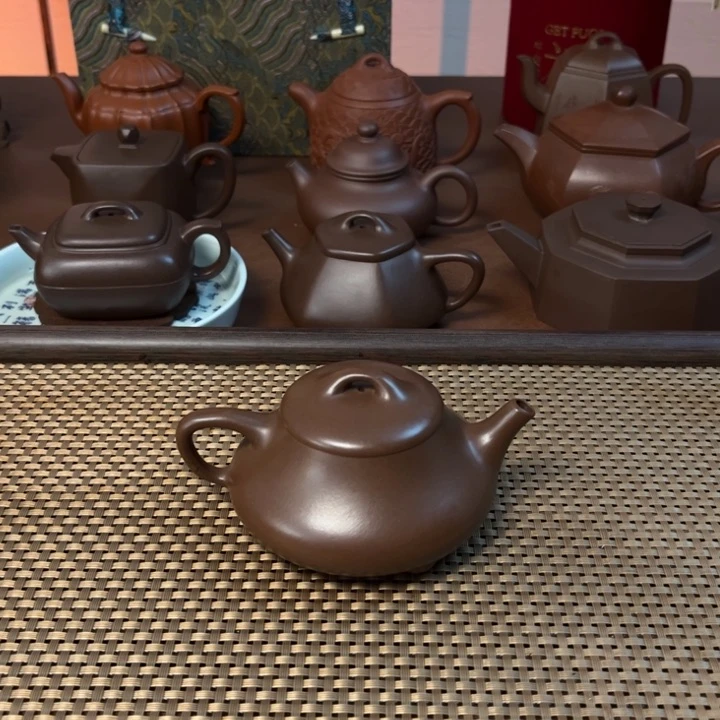 紫砂茶壶见瓢深井紫泥半手壶