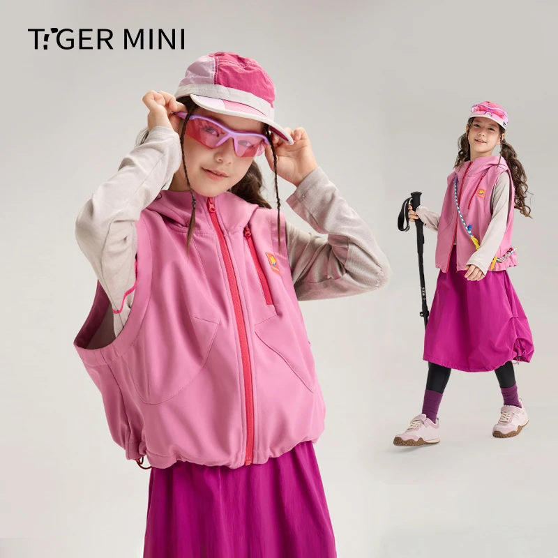 c【加绒保暖】小虎宝儿儿童加厚马甲女童秋冬保暖连帽背心新品