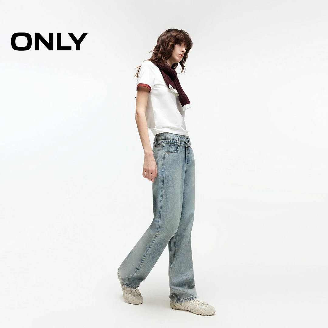 ONLY2025春季新款时尚休闲风高腰直筒裤长裤牛仔裤女|125132100