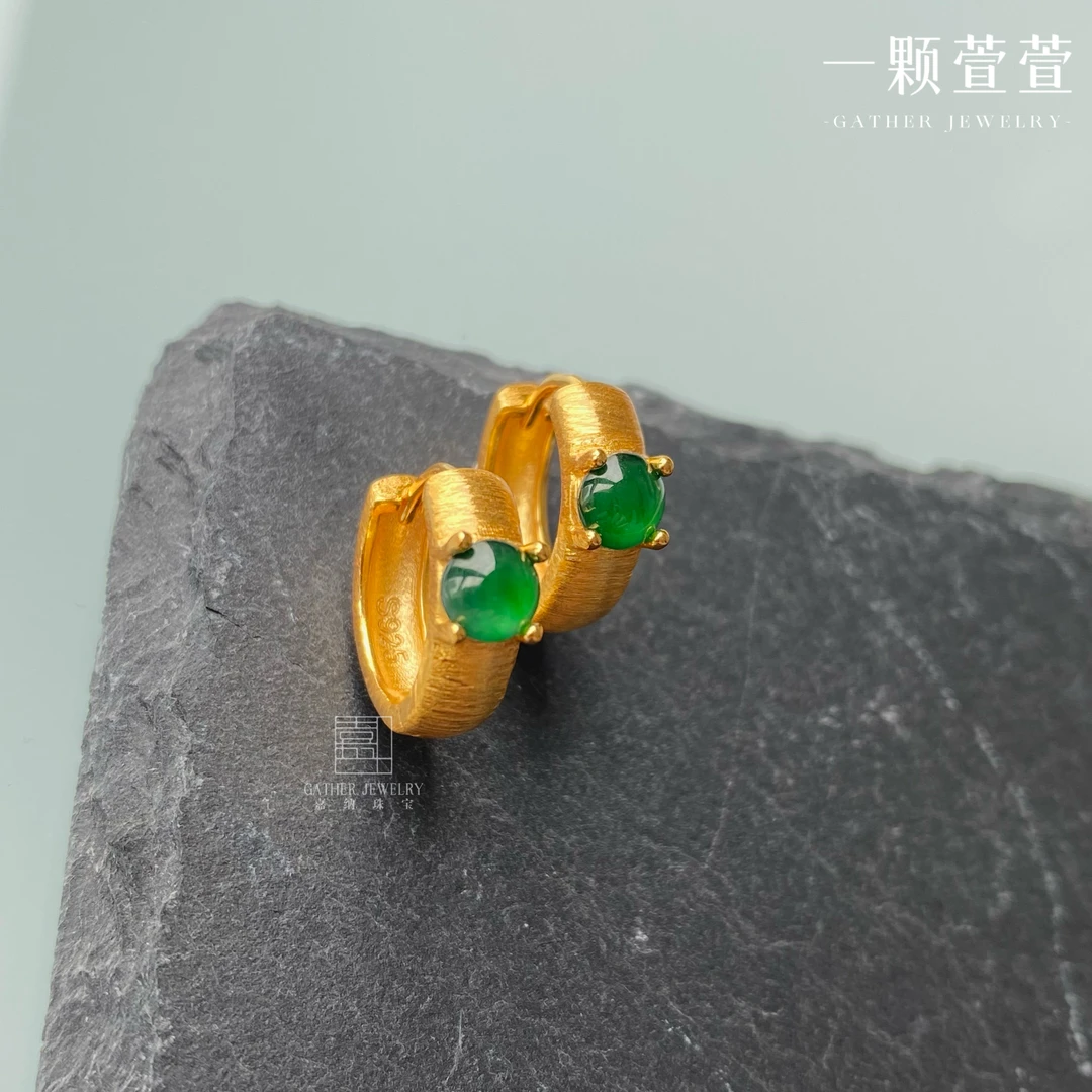 【招财聚宝】一颗萱萱 复古气质百搭简约古法银镶耳饰120064
