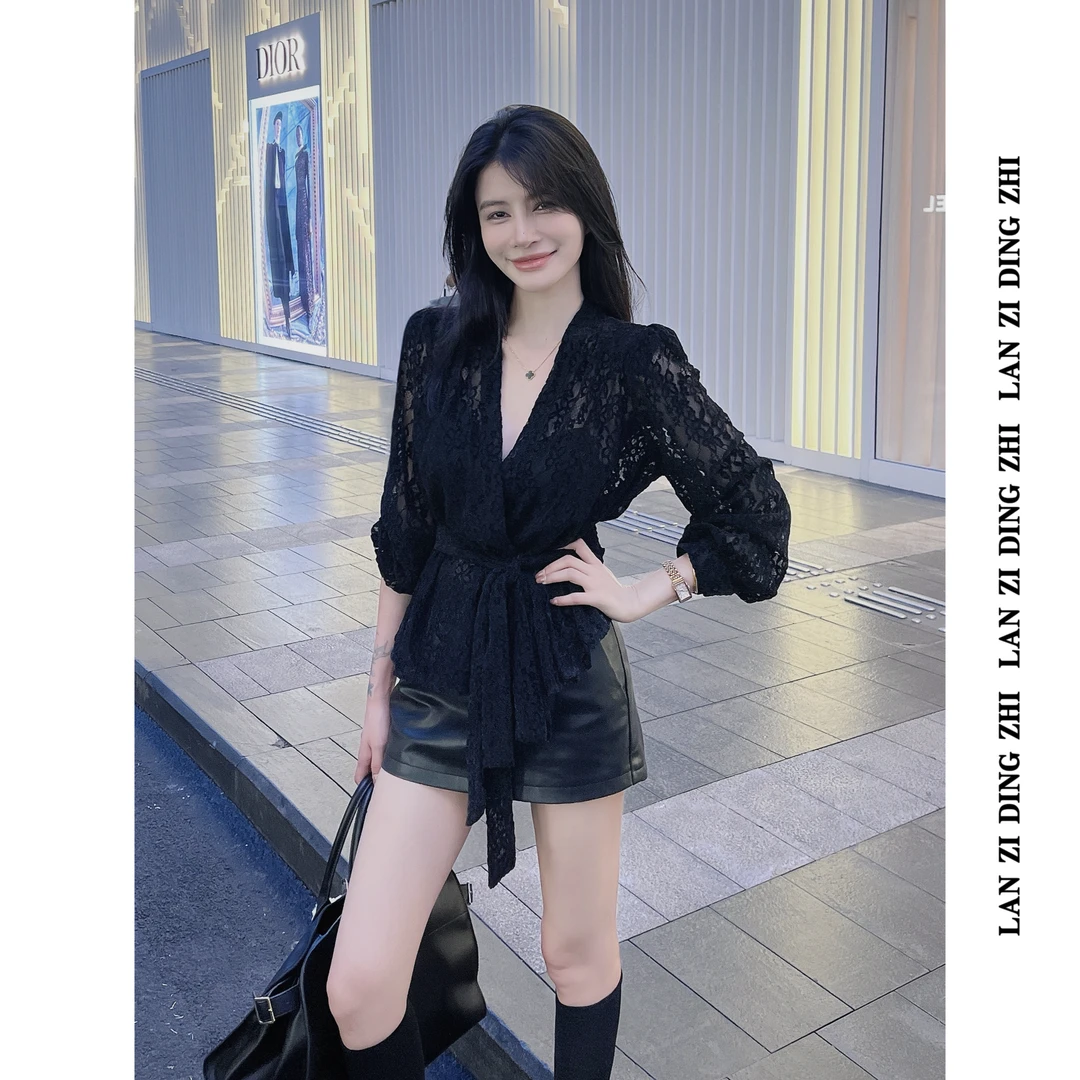 「岁月标签」设计感绑带时尚气质老钱蕾丝小众女人百搭开衫