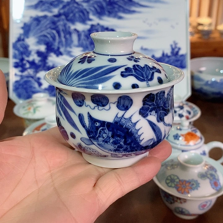 錡镇堂手工手绘盖碗