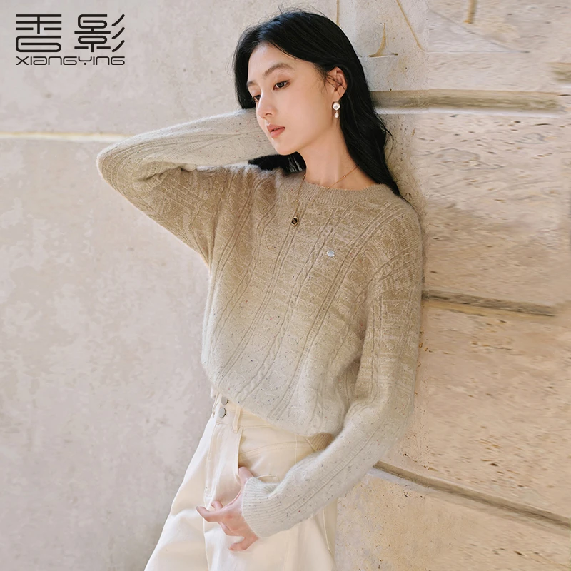 【直播专享】M85A463毛针织衫 香影渐变绞花针织衫女秋季新款驼色
