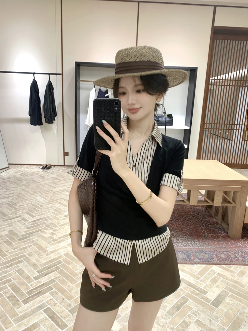 【芝士Cheese】清晨画廊 宽松型假两件夏季百搭时尚小众设计上衣