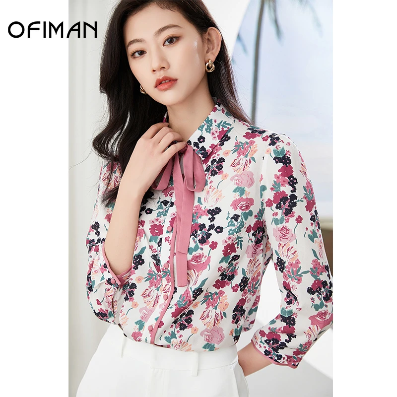 【福利专属】Ofiman春季百搭衬衣衬衫碎花印花洋气打底上衣女