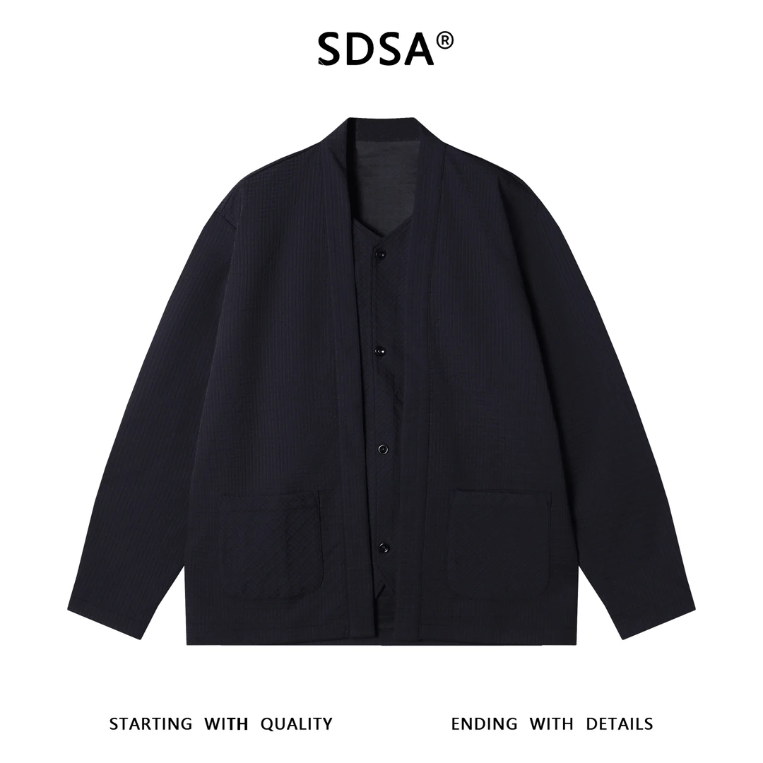 SDSA男士秋冬新款痞帅男装纯色提花纽扣开衫假两件夹克百搭外套