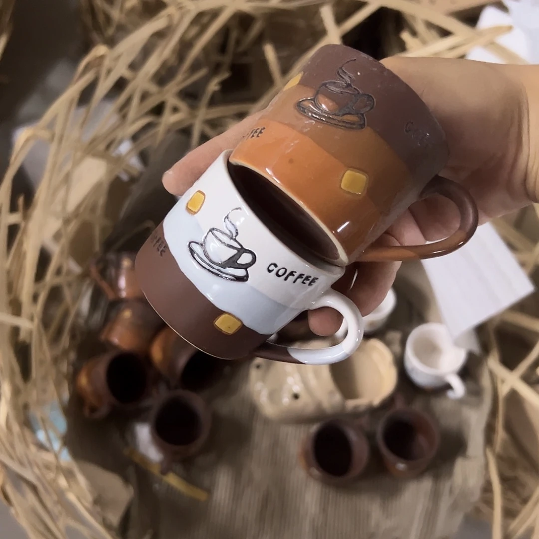 瓷微瑕小小咖啡杯两色各一