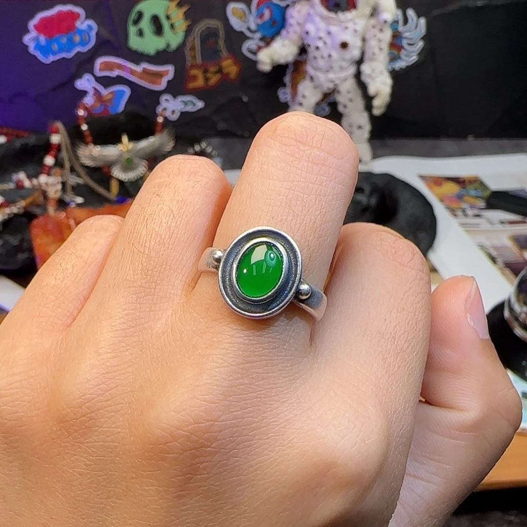 不***子翡翠银S925镶嵌戒指