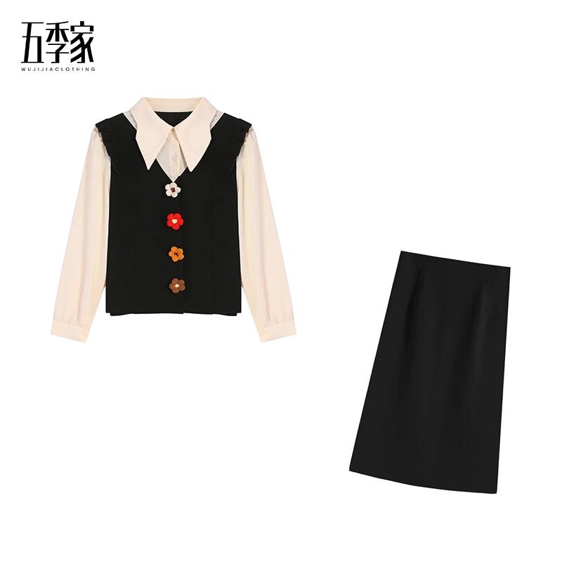 黑色上衣+黑色长半裙两件套ZL98589+ZL36493