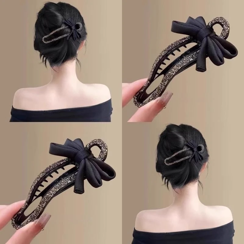 气质碎钻蝴蝶结发卡抓夹后脑勺懒人盘发神器一字流光风头饰鸭嘴夹
