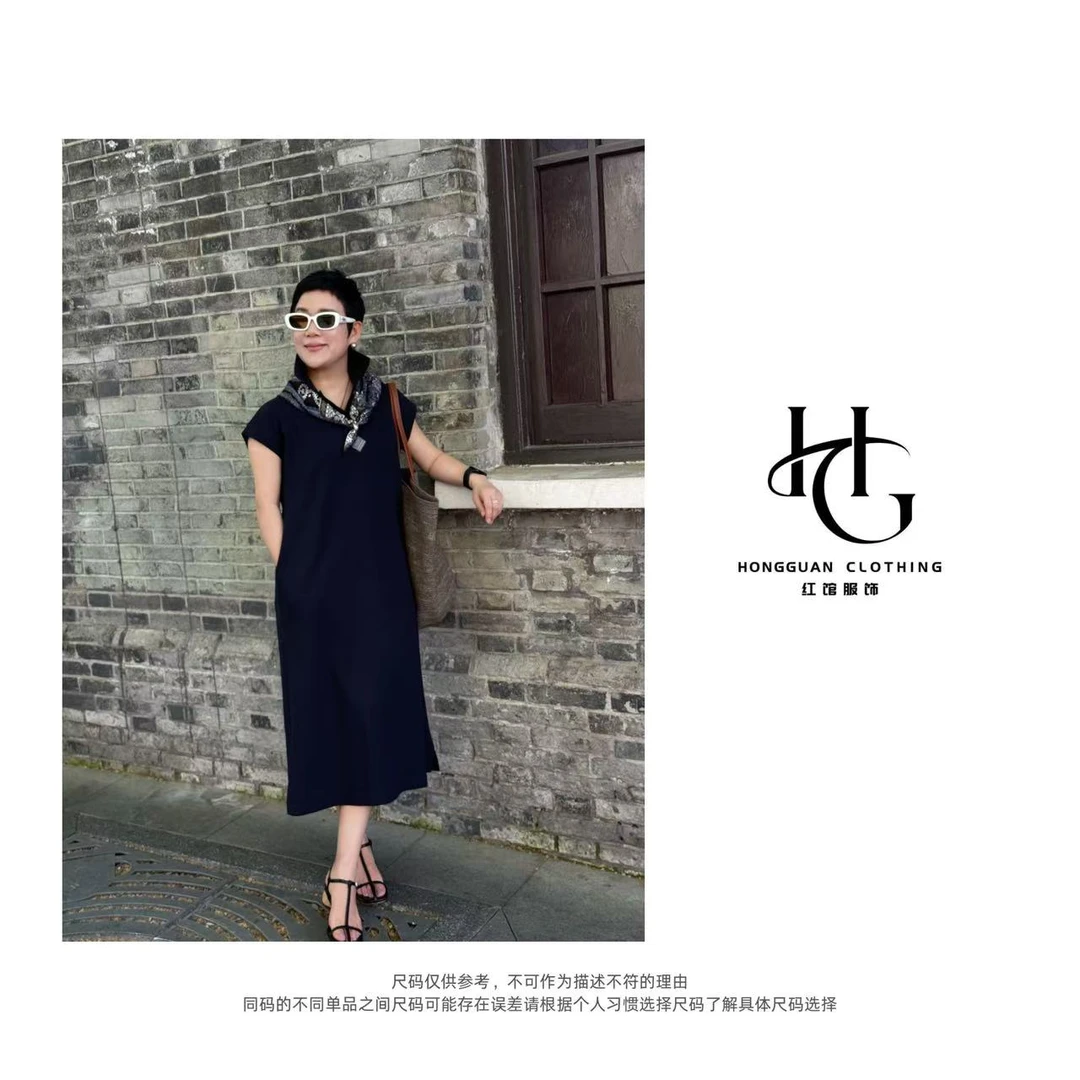 H·G【Polo裙】3973  新款时尚百搭翻领半袖中长款连衣裙