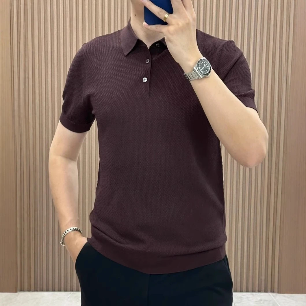 2025夏季新款菠萝纹翻领针织短袖polo衫男时尚精致潮流高级感男款