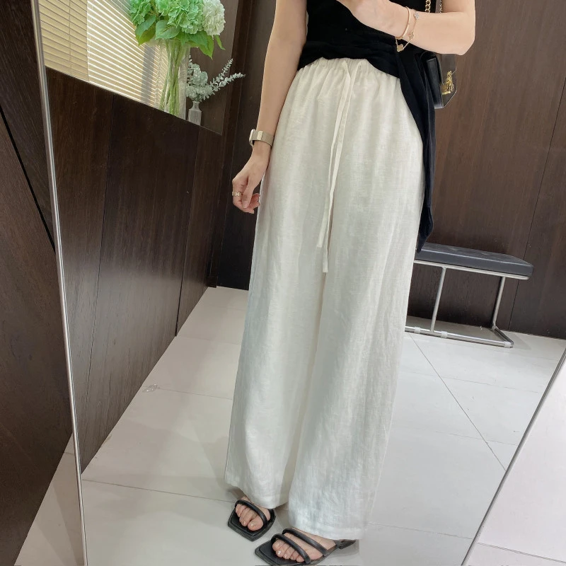 IMFLY金小金自制女装 亚麻休闲裤DYK2653夏季新款轻薄透气阔腿裤