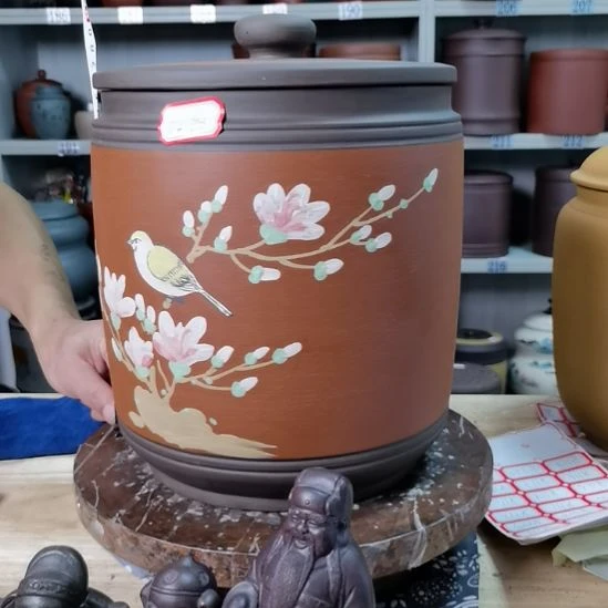紫砂茶叶罐正品鸟语花香7293