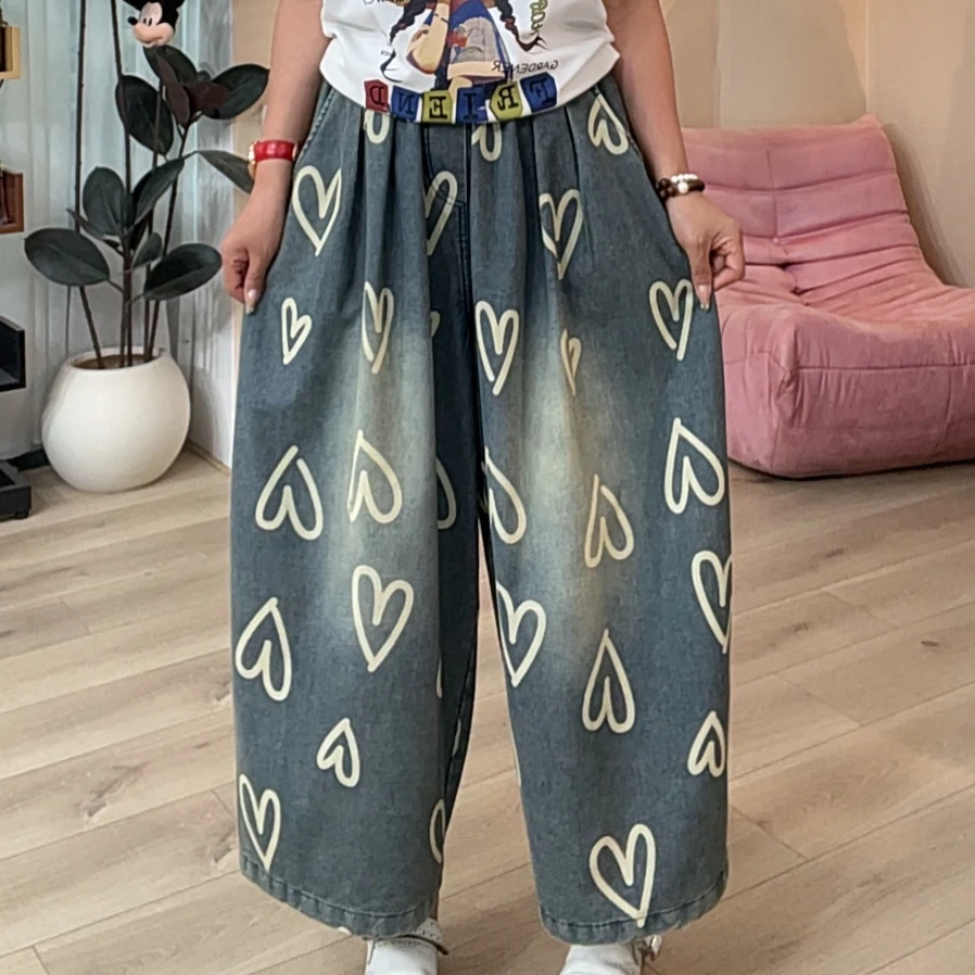 629大爱心牛仔八分裤女