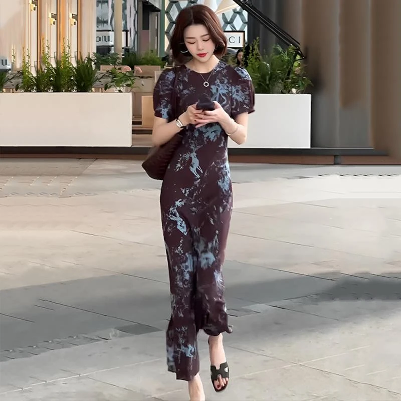 梅森画廊45°斜裁油画晕染花卉连衣裙2025女夏慵懒松弛感气质长裙