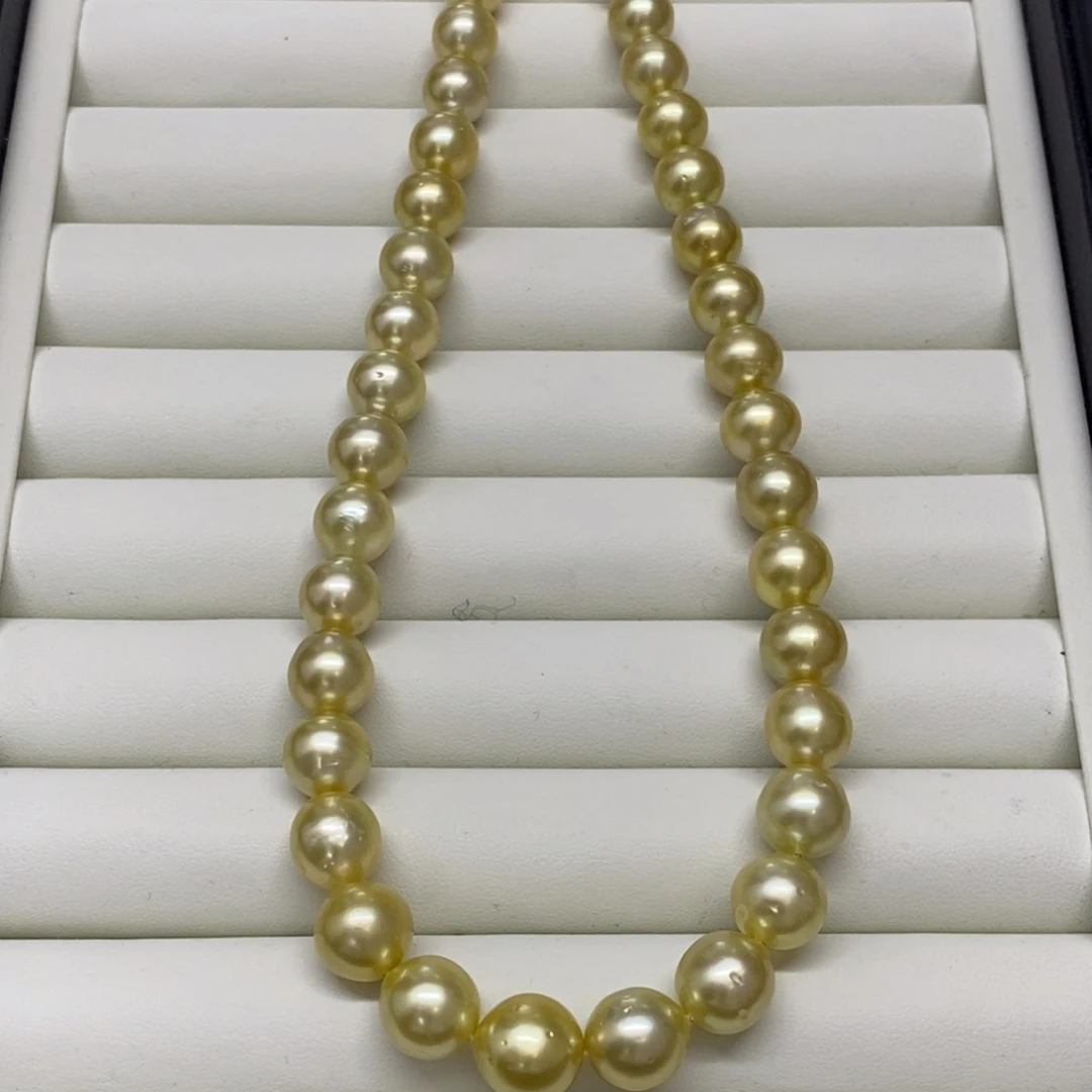 银S925镶嵌颈饰海水珍珠金珠特价项链9-12m m