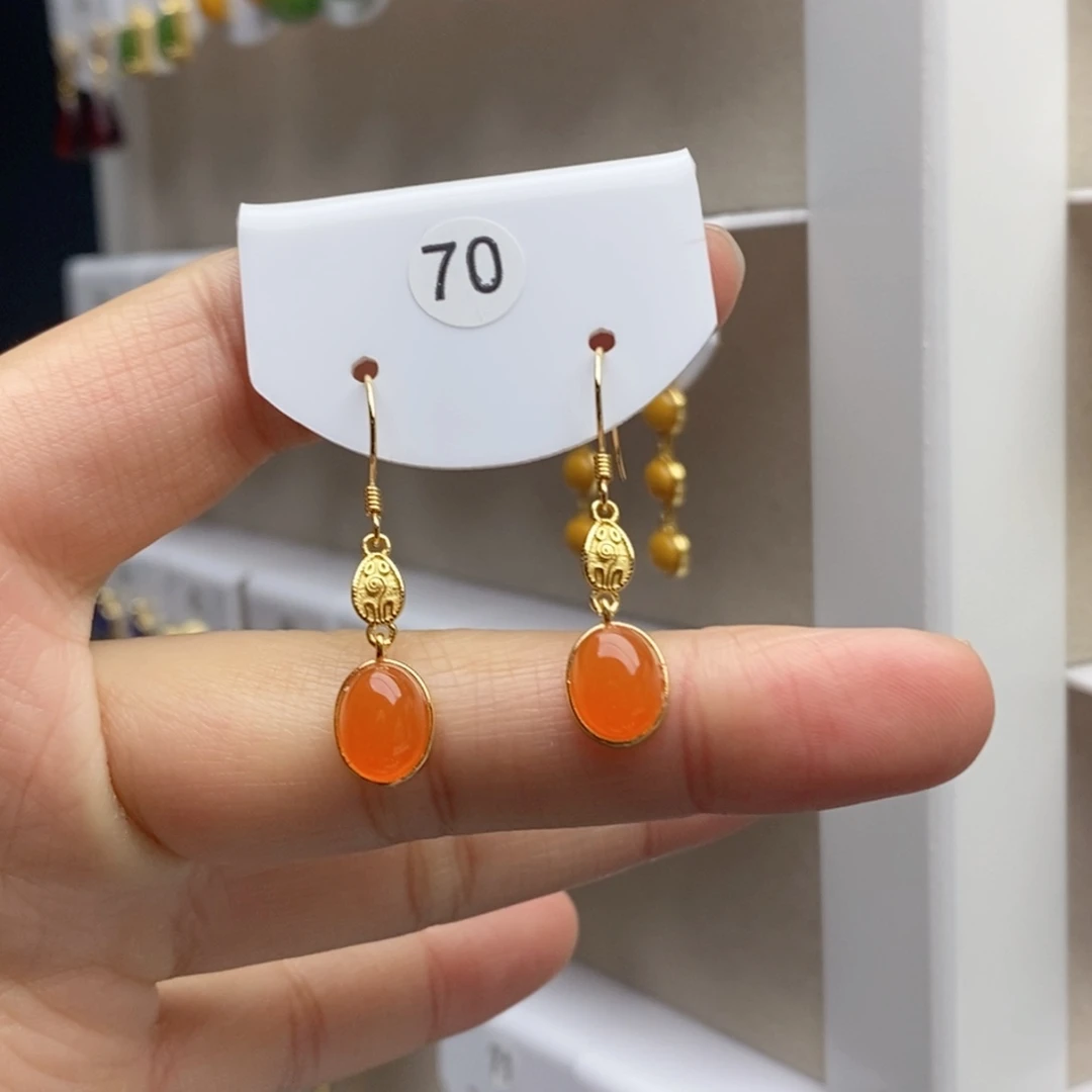 银S925镶嵌南红玛瑙耳饰