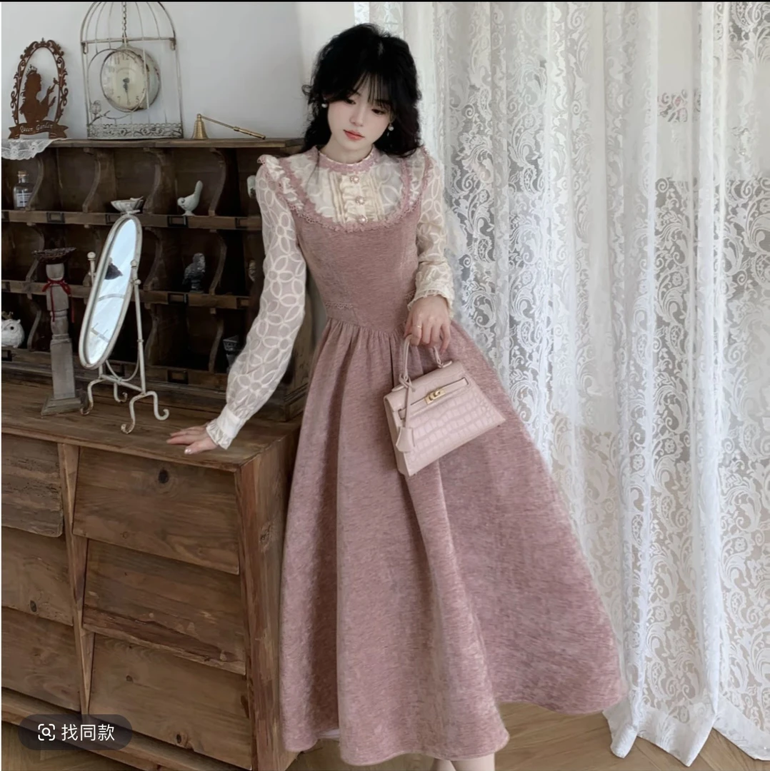 绯夜星辰 法式宫廷风绝美质感细闪收腰长袖显瘦连衣裙 9013