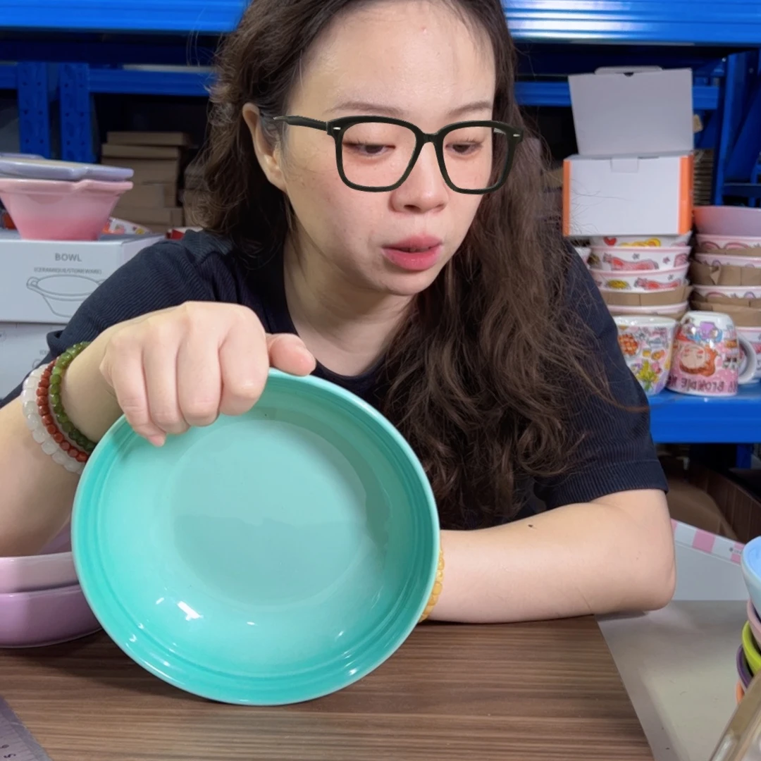 陶瓷青羽色燕麦碗