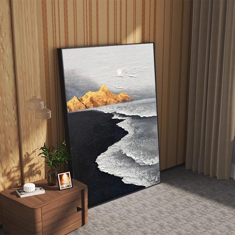 SANYI-现代简约风黑白灰装饰画沙发背景墙挂画玄关（日照金山）油画