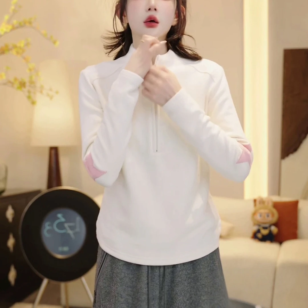 时尚修身显瘦保暖半开领卫衣2025秋冬新款洋气双面绒百搭长袖上衣