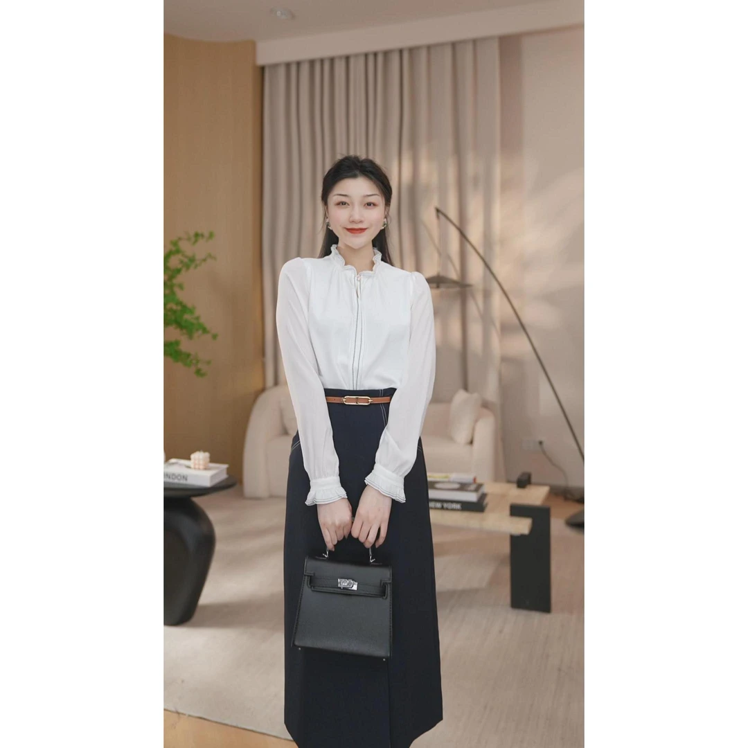 MAN BEI白色衬衫女小众百搭新款时尚长袖法式休闲8491317【小雪】