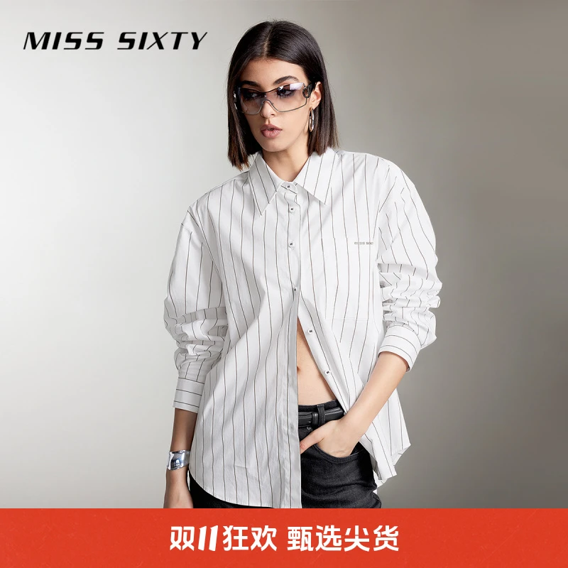 MissSixty长袖衬衫女条纹宽松时尚风单排扣尤莱特
