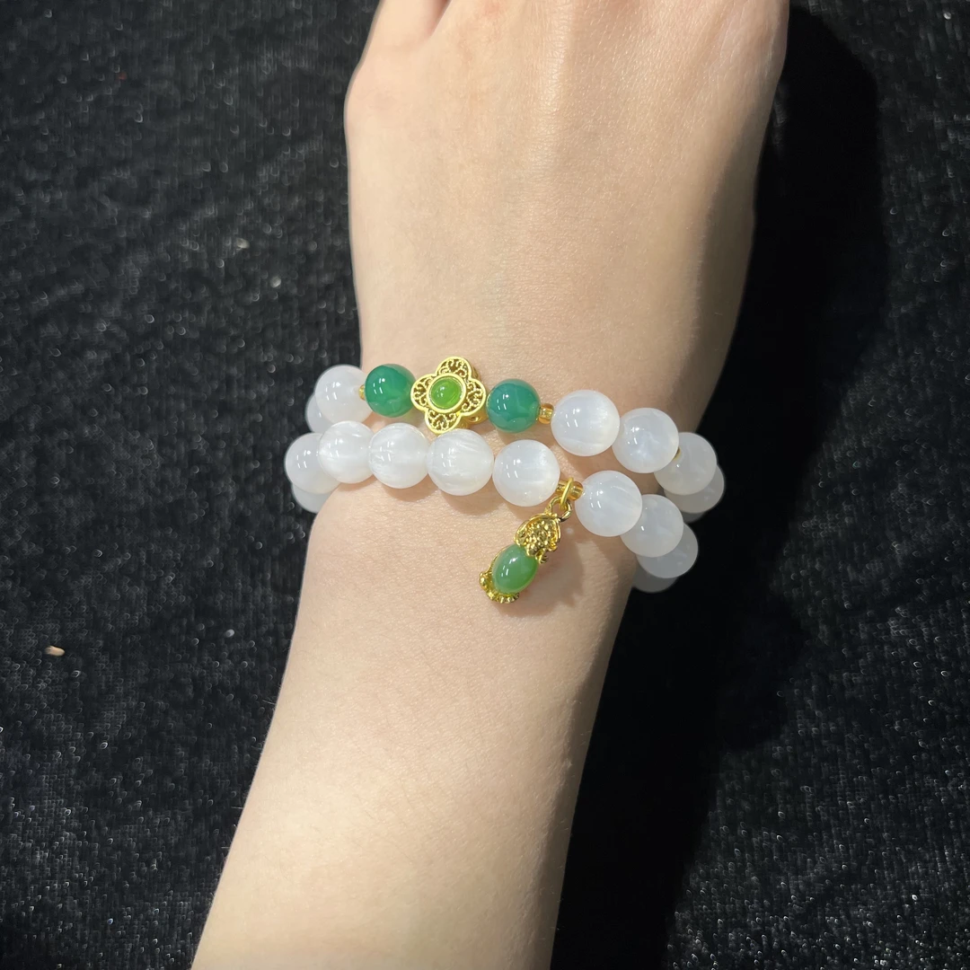 S1069-1.0樱花粉变色菩提加四叶草手串(无礼盒)