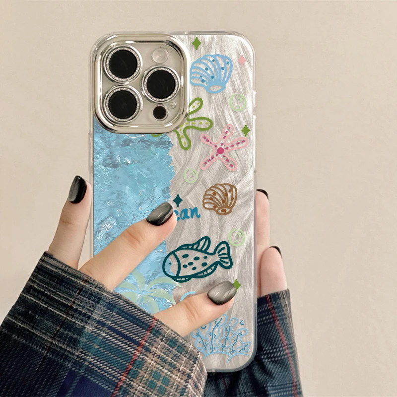 创意海洋生物适用苹果16promax手机壳新款华为小米镜头膜vivo男女