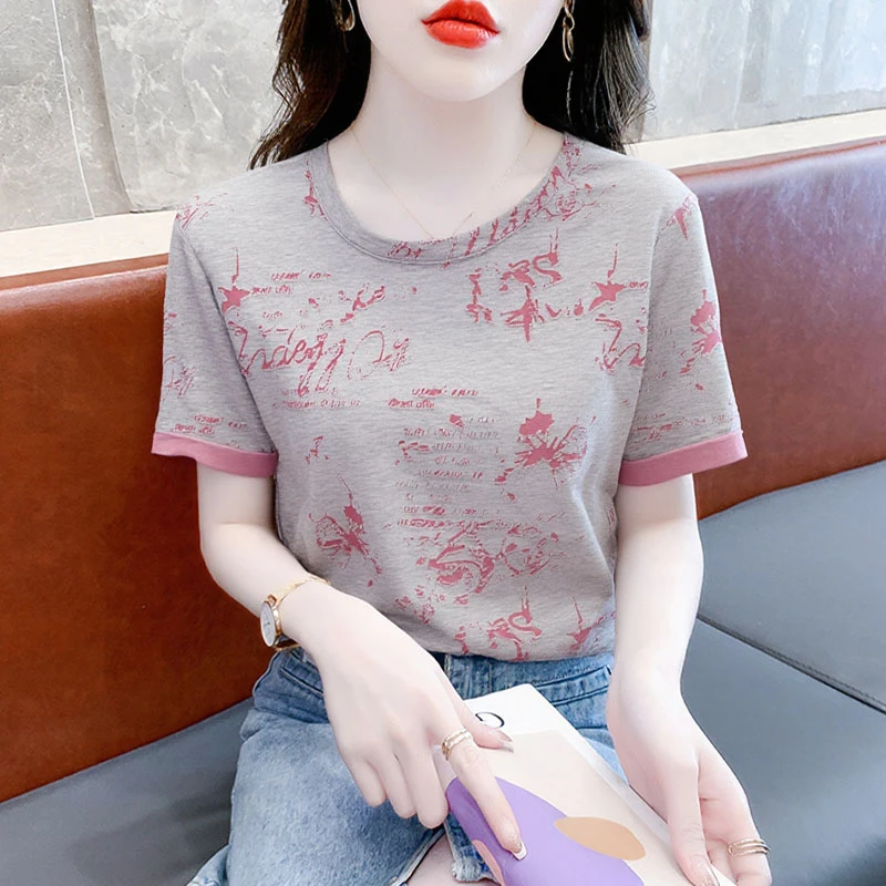 时尚重工烧花洋气t恤女短袖上衣2025新款女装夏季宽松半袖衣服潮