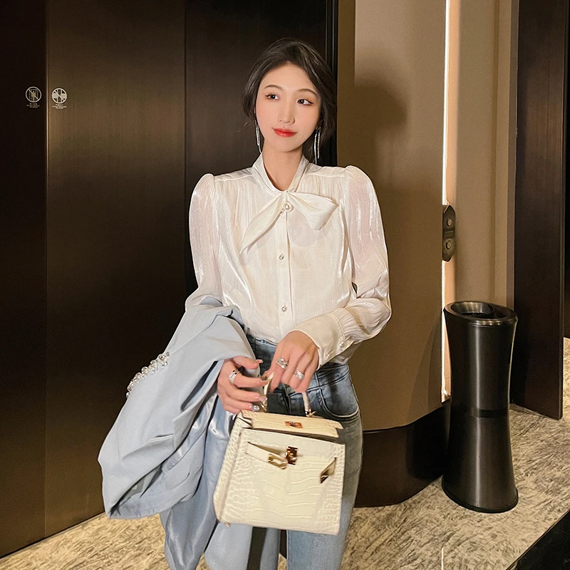 【果果家优选】简约气质减龄飘带百搭衬衫