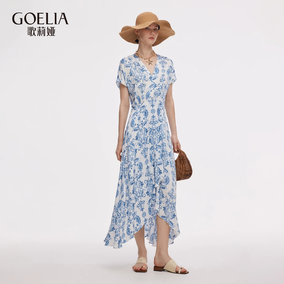 歌莉娅 新品  印花提花V领连衣裙  1E7L4K750