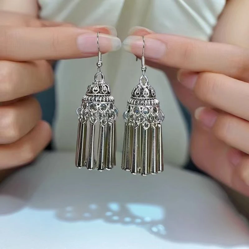 合金耳饰 耳环女民族风气质复古古风耳饰首饰耳吊长款纯手工时尚