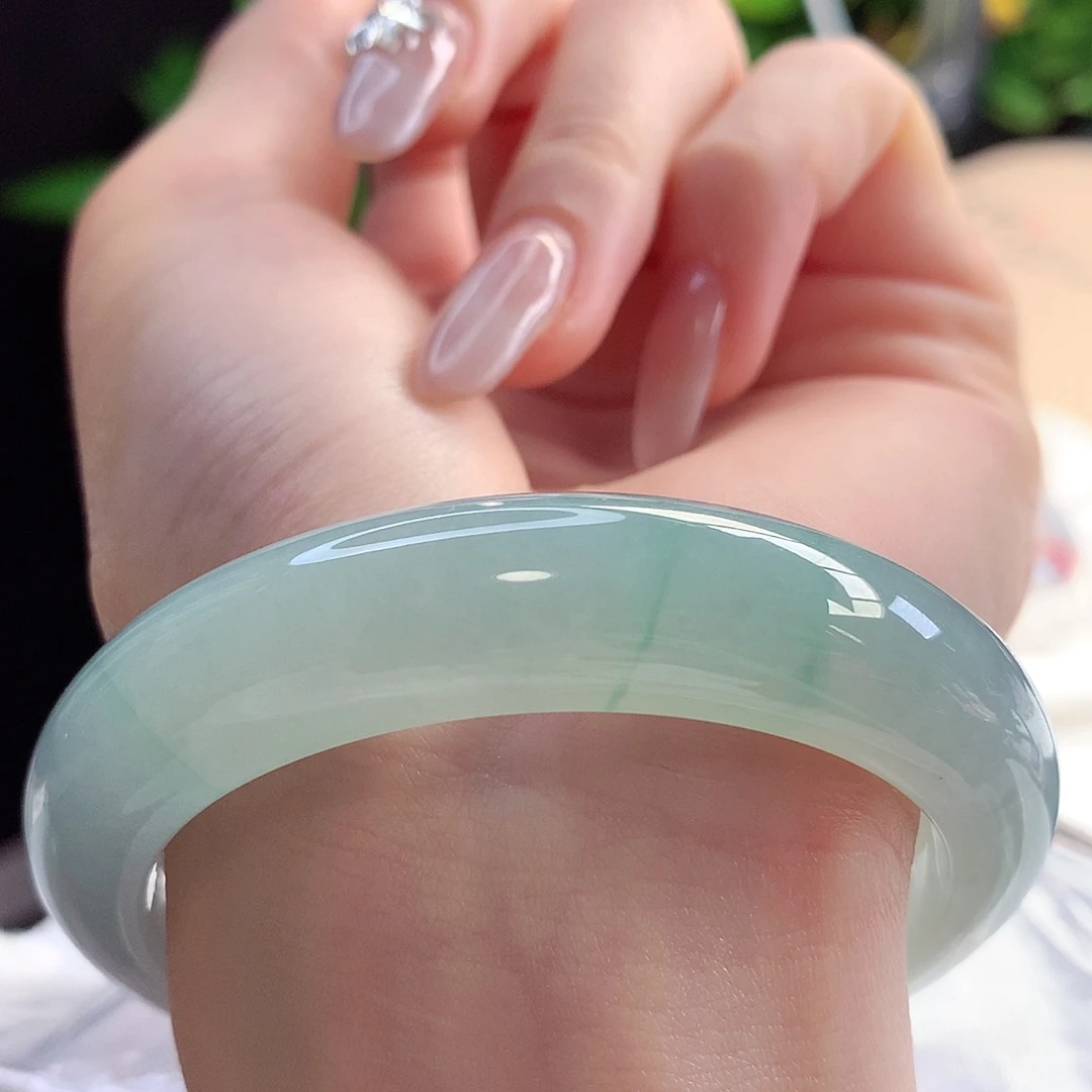 未镶嵌手镯翡翠天然A货翡翠54-55出水芙蓉底金丝绿13号