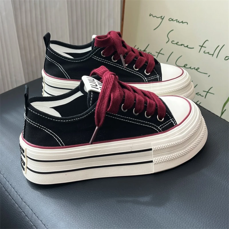 多巴胺厚底增高帆布鞋女2025夏季新款透气小众百搭配裙子小白鞋