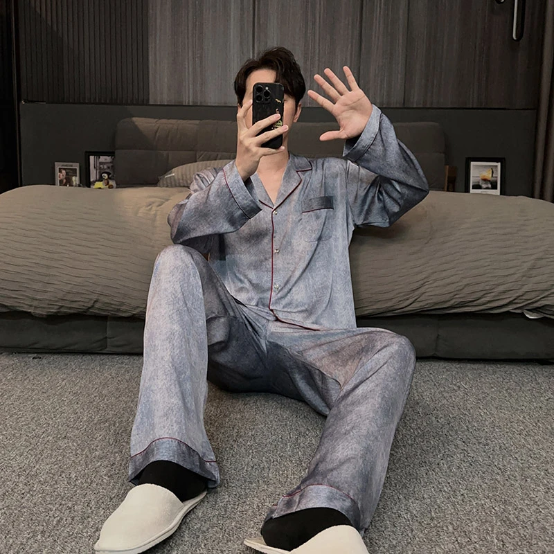 冰丝睡衣男士春秋季长袖高级感仿真丝绸夏天2025新款家居服男套装