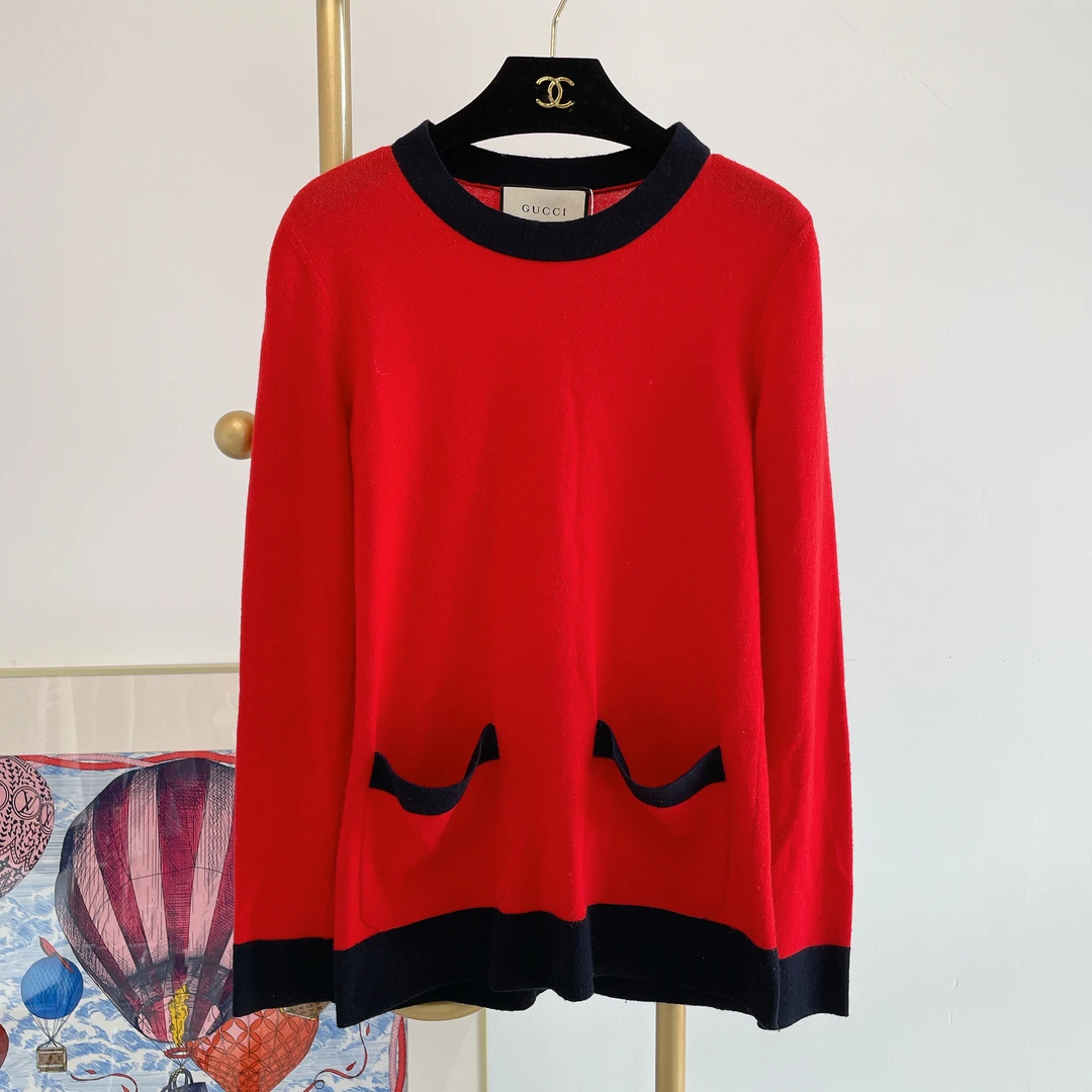 95新 GUCCI/古驰 红色针织上衣/0310450013033
