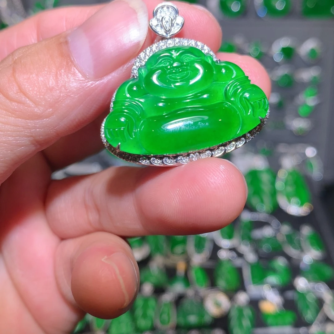 翡翠9K金镶嵌吊坠(不含链)天然翡翠