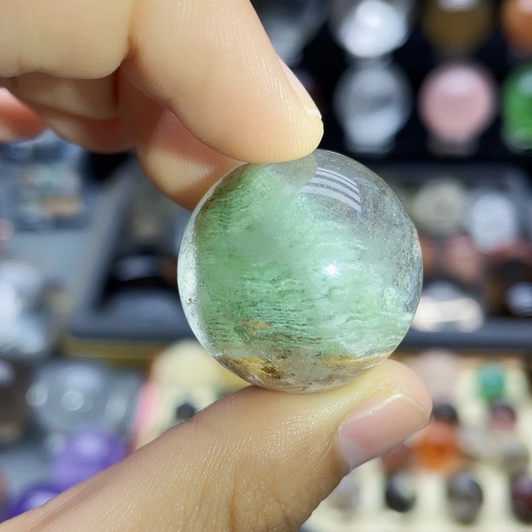 未镶嵌珠宝半成品水晶天然绿幽灵25.8mm