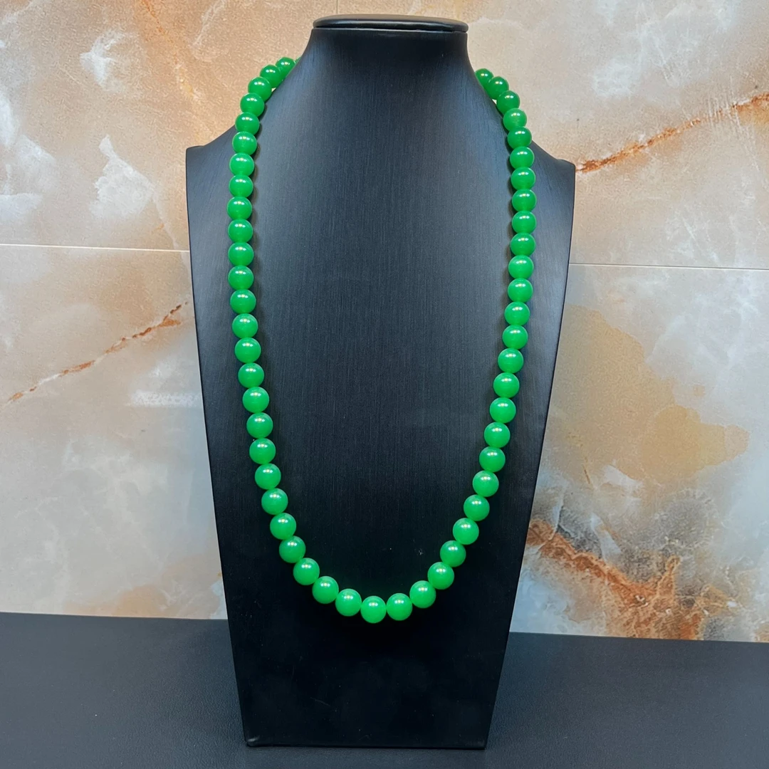 品质甄选10mm辣绿珠子项链