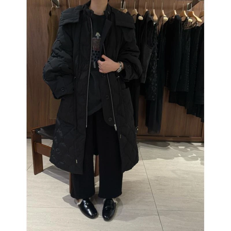 【小蛮腰】90白鸭绒绗缝大口袋收腰带帽羽绒服  J25WT817