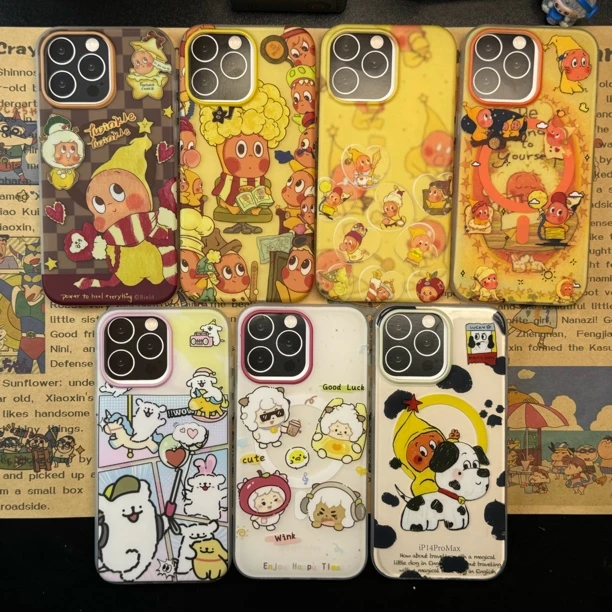 双层/磁吸IMD磨砂圆边卡通风带防撞条手机壳